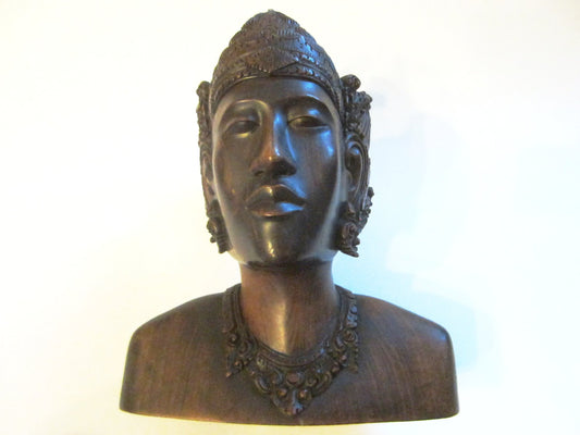 Folk Art Indonesia Wood Carving Bust Portrait Sculpture