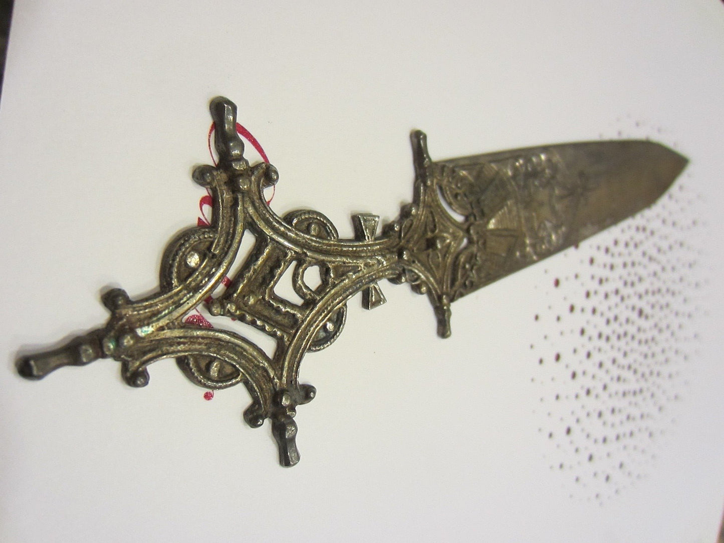 Brass Letter Opener Elaborate Filigree Heart Star Crest Rococo Style - Designer Unique Finds 
 - 4