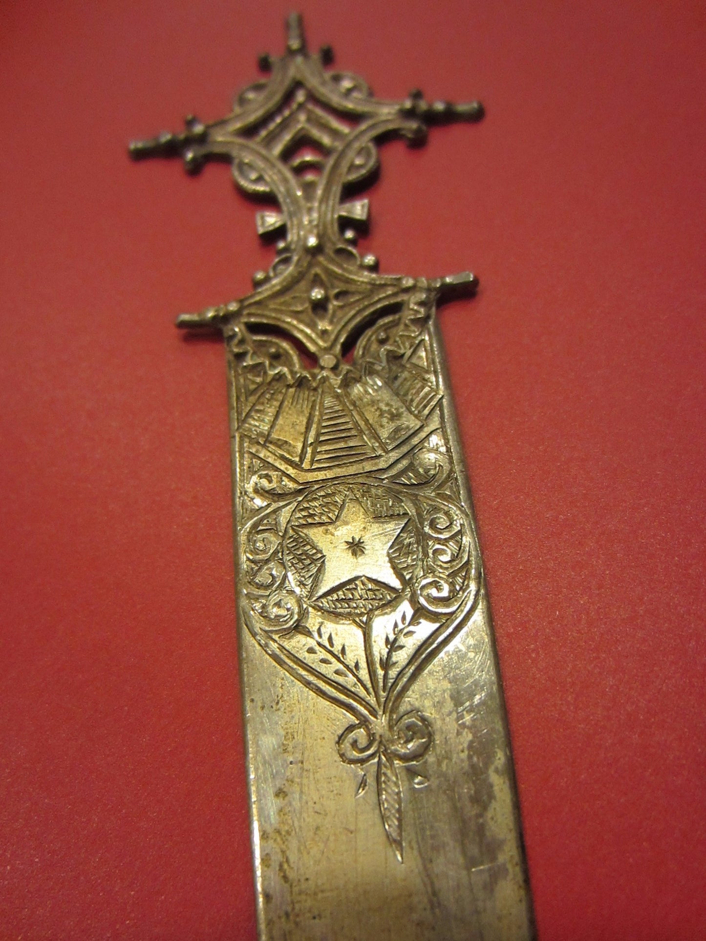 Brass Letter Opener Elaborate Filigree Heart Star Crest Rococo Style - Designer Unique Finds 
 - 3