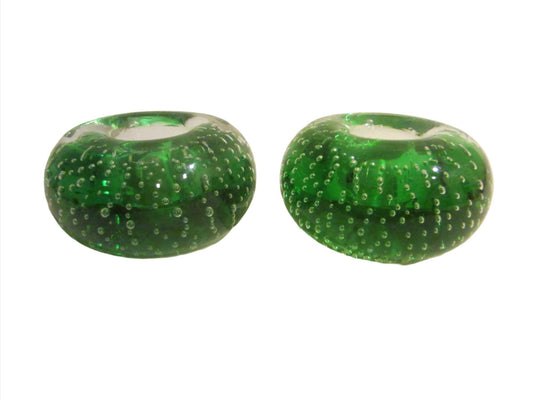 Murano Controlled Bubbles Green Glass Candle Holders - Designer Unique Finds 