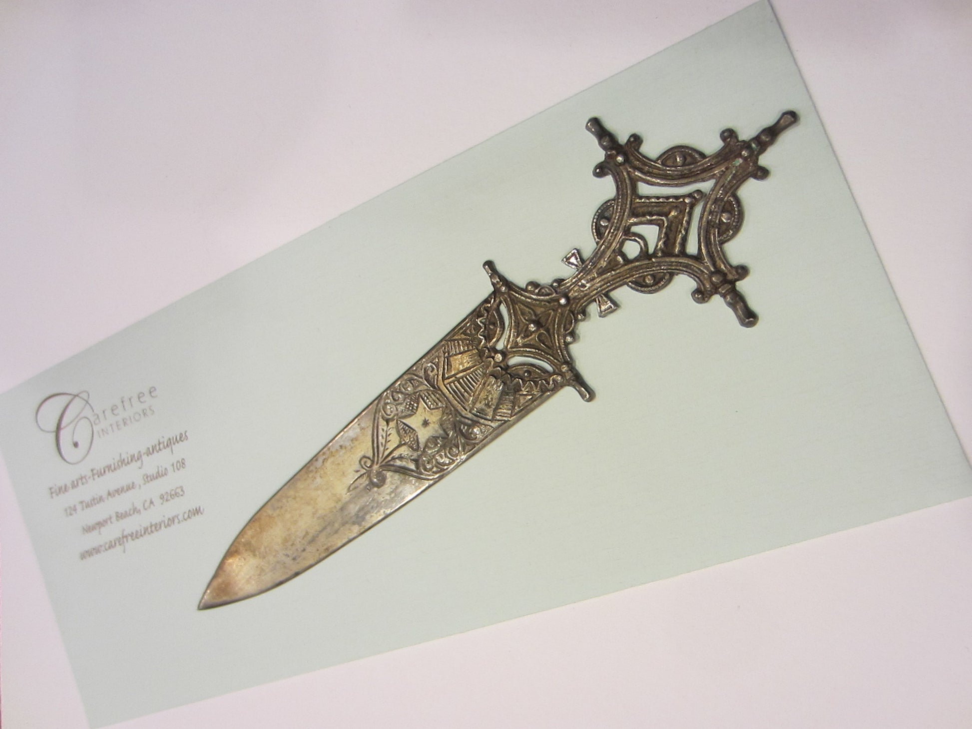 Brass Letter Opener Elaborate Filigree Heart Star Crest Rococo Style - Designer Unique Finds 
 - 1