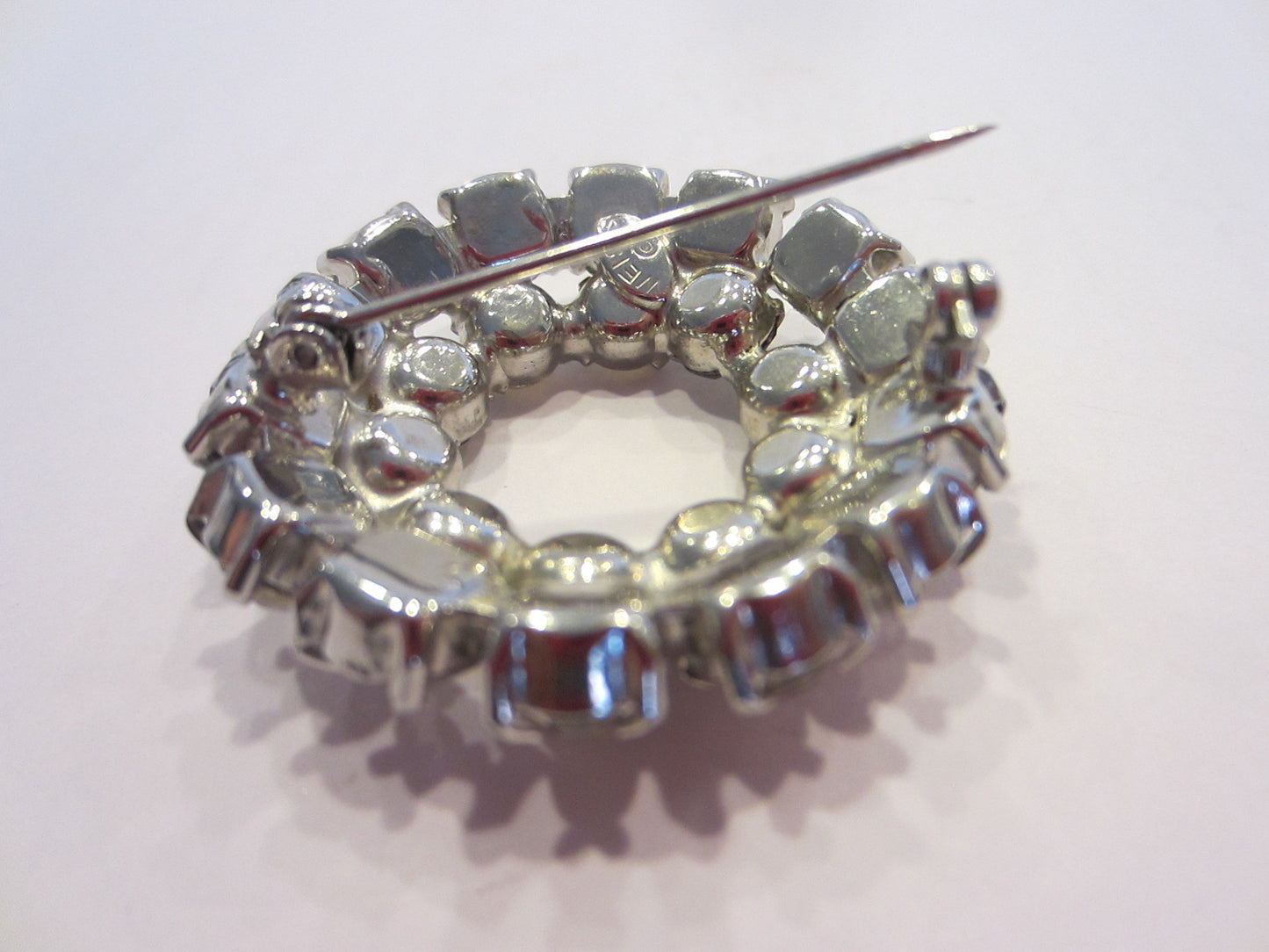 Weiss Wreath Brooch Demi White Rhinestones Cabochons Foil Back Signed - Designer Unique Finds 
 - 4