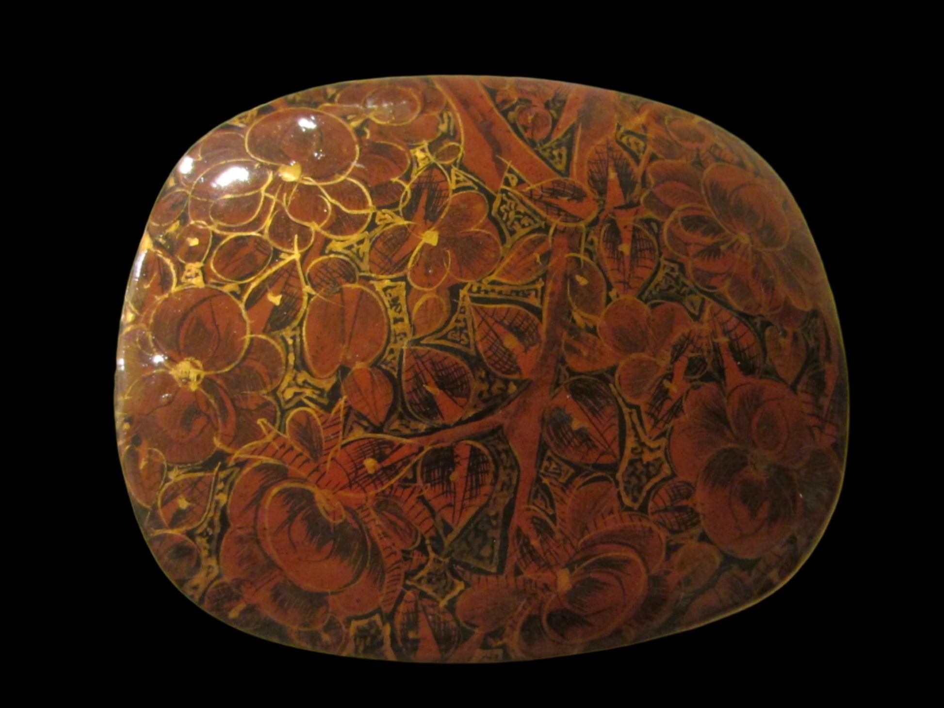 Hand Made India Lacquer Jewelry Box Floral Gold Decorated - Designer Unique Finds 