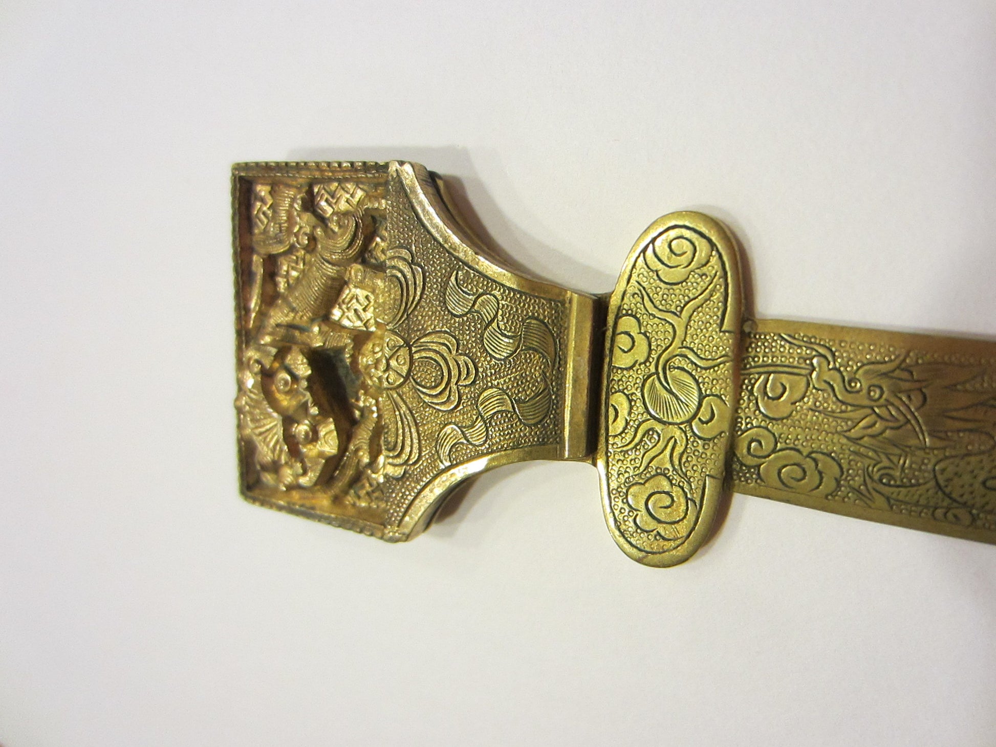 Asian Brass Letter Opener Elaborate Dragons Floral Chasing - Designer Unique Finds 
 - 7