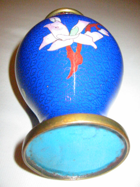 Blue Cloisonne Cherry Blossom Japanese Brass Vase