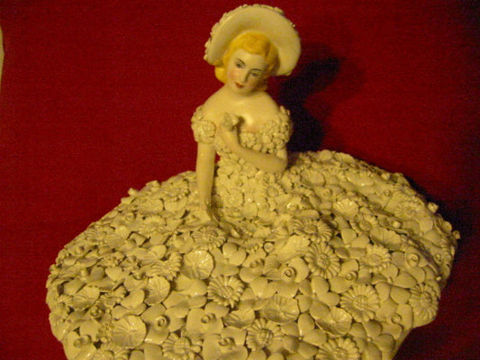 Italy Fiori Bianco Ardalt Feminine Figurine Decorated Majolica White Flowers - Designer Unique Finds 