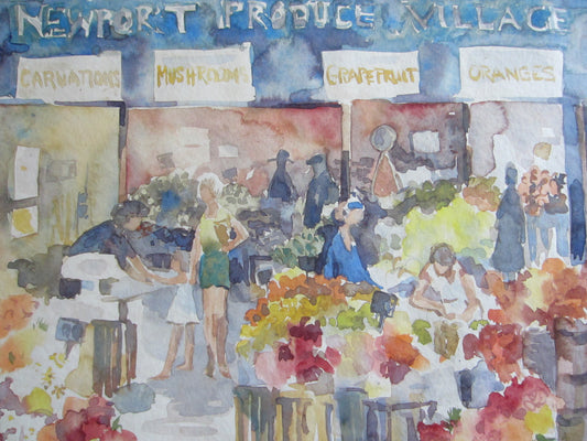 Aline Thistlewthwaite Newport Produce Village Market Signed Watercolor Gouache