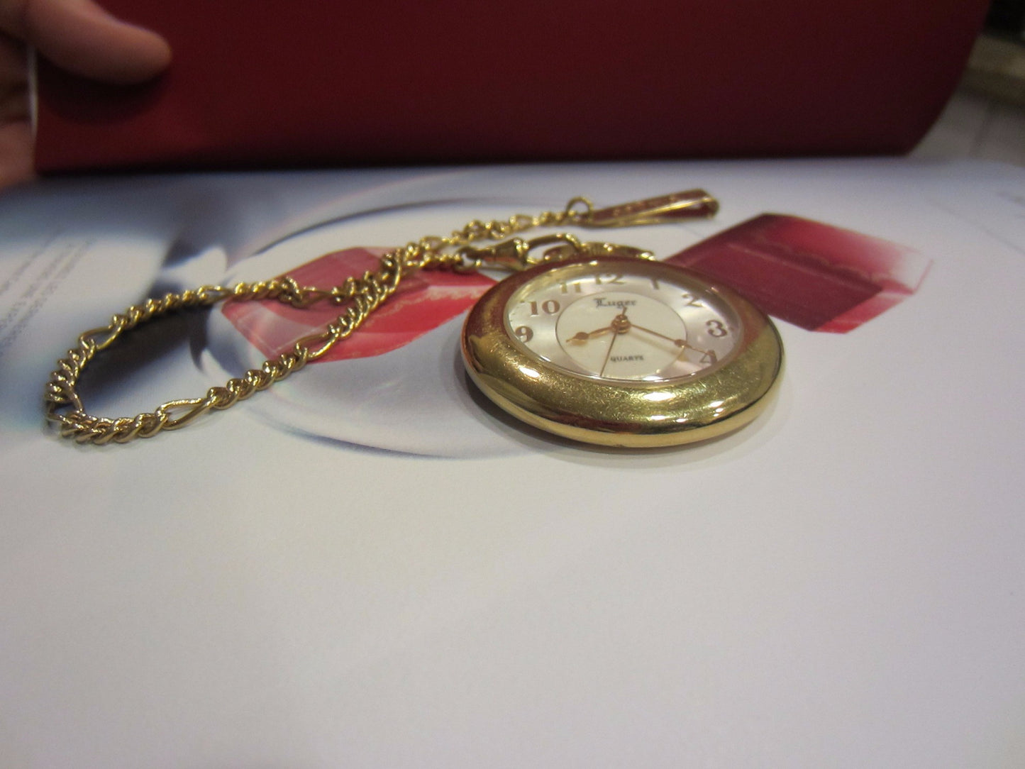 Luger Swiss Pocket Watch Golden Chain Fob Mid Century - Designer Unique Finds 