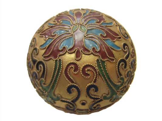 Asian Cloisonne Vermeil Golden Paperweight Lotus Flowers - Designer Unique Finds 