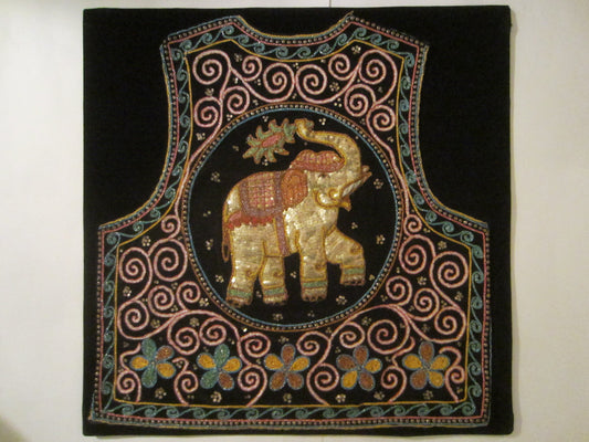 Sequined Elephant Framed Textile Art Hand Made Tapestry 