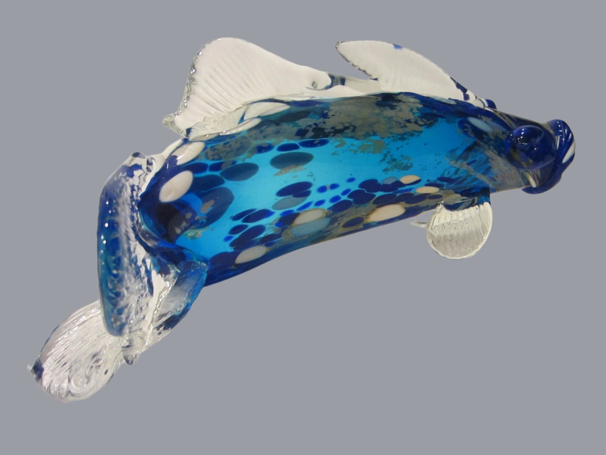 Behrotock Iridescent Mouth Blown Blue Glass Fish Sculpture Signed Dated - Designer Unique Finds 