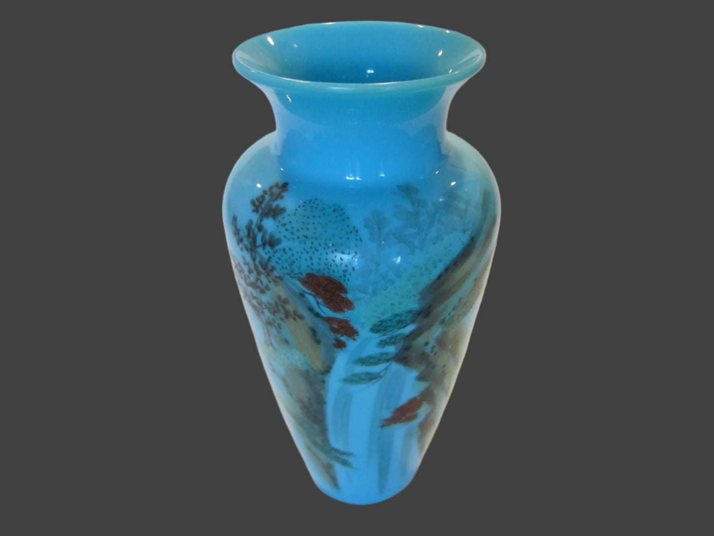 A Baluster Scenic Hand Decorated Painted Glass Vase