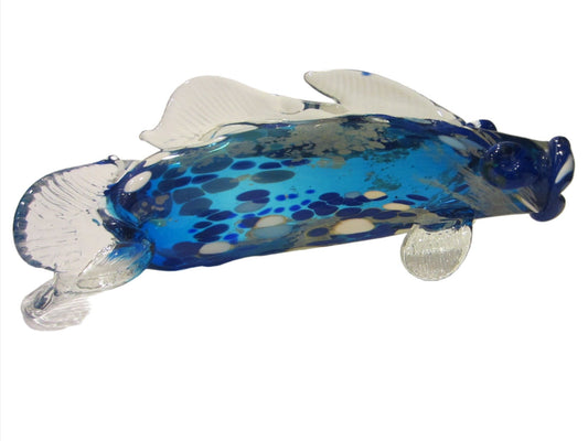 Behrotock Iridescent Mouth Blown Blue Glass Fish Sculpture Signed Dated - Designer Unique Finds 