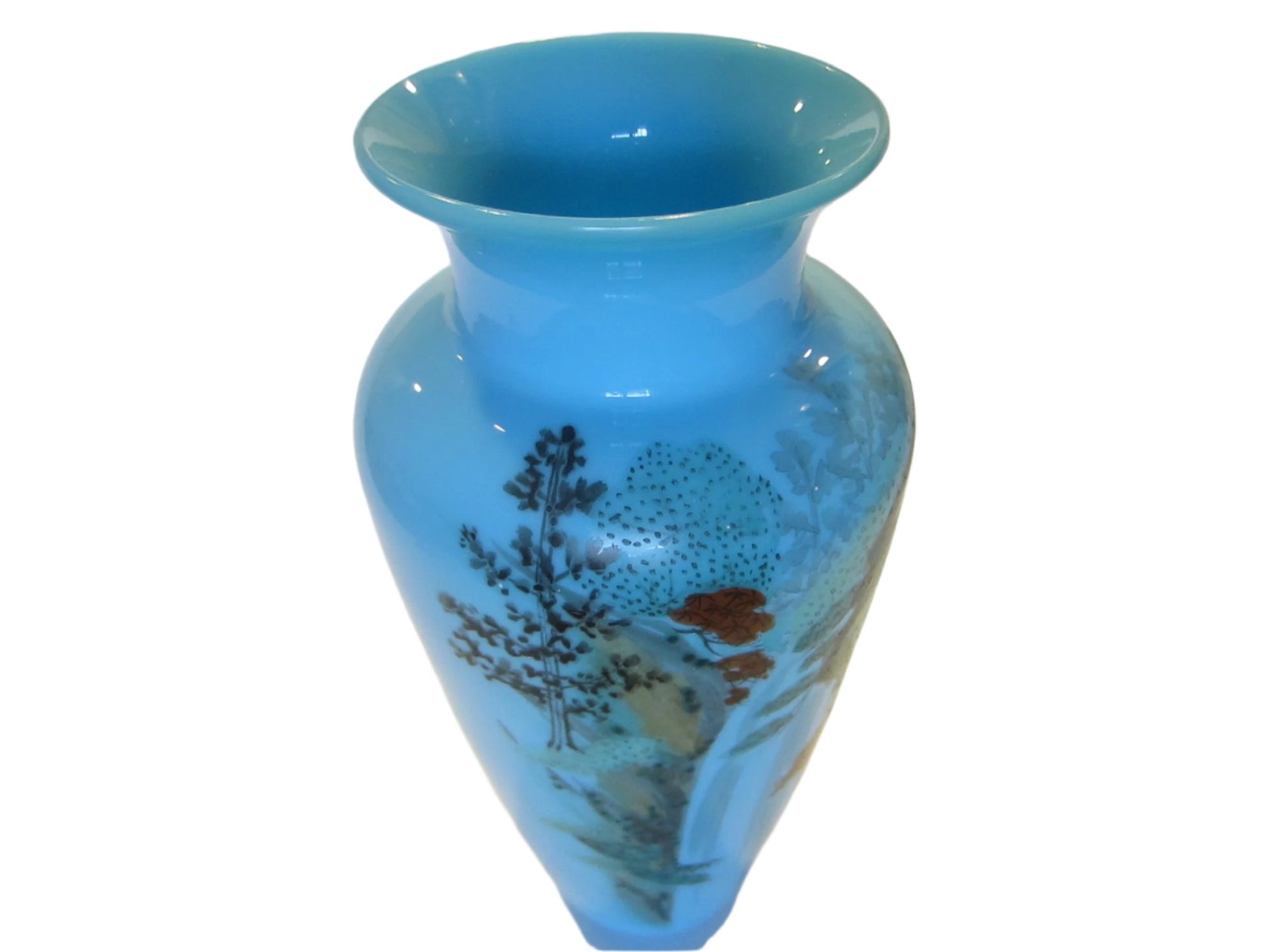 A Baluster Scenic Hand Decorated Painted Glass Vase 