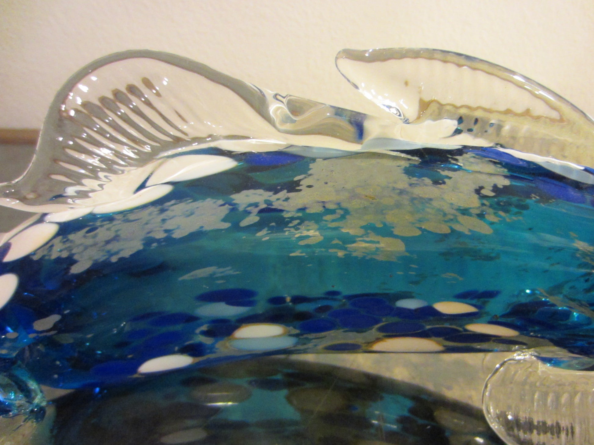 Behrotock Iridescent Mouth Blown Blue Glass Fish Sculpture Signed Dated - Designer Unique Finds 