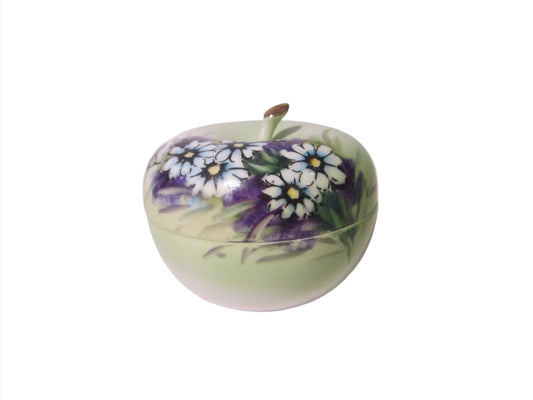 Fine China Green Apple Box Hand Painted Floral Artist Singed Original ArnartCreation - Designer Unique Finds 