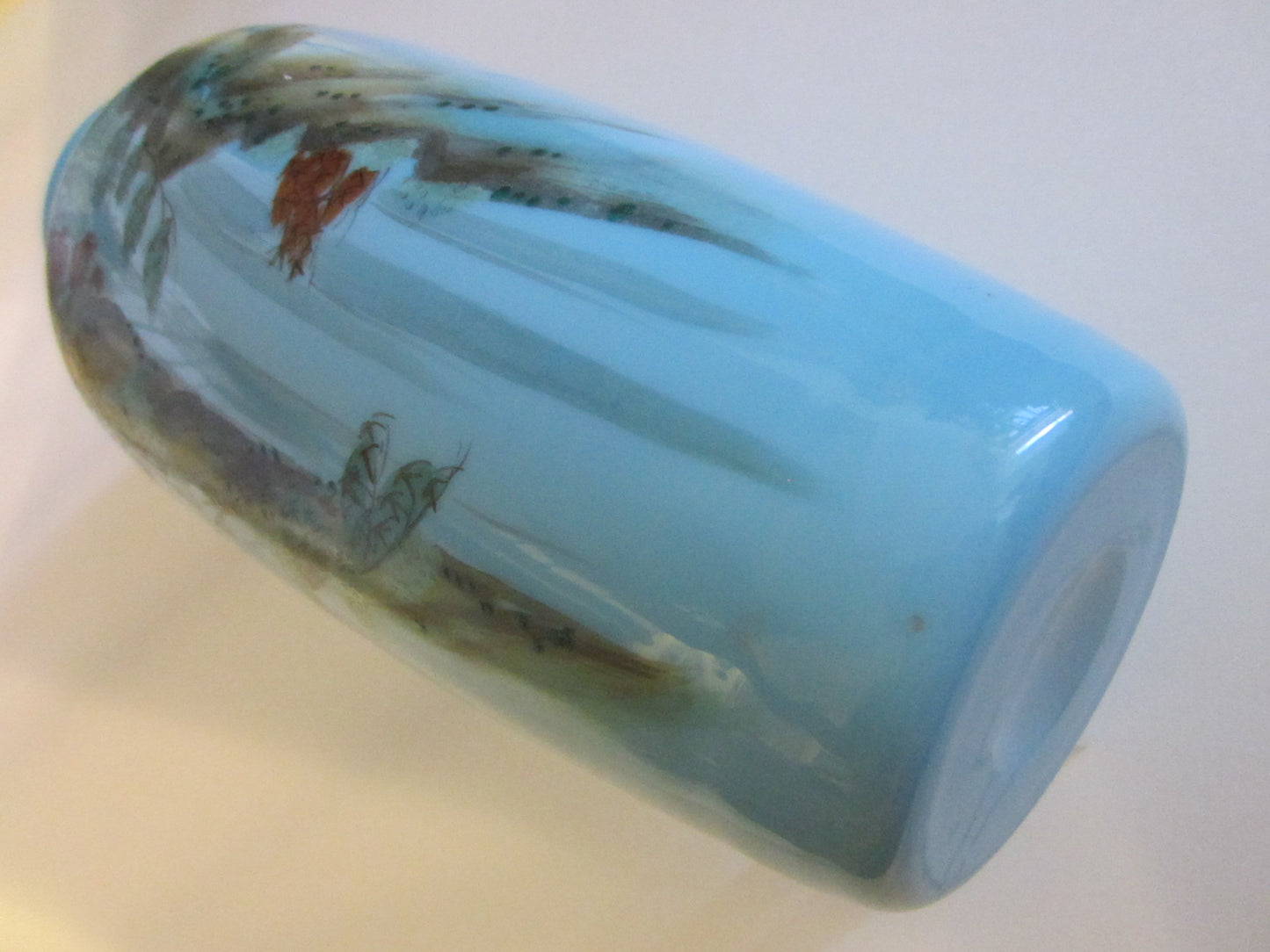 A Baluster Scenic Hand Decorated Painted Glass Vase