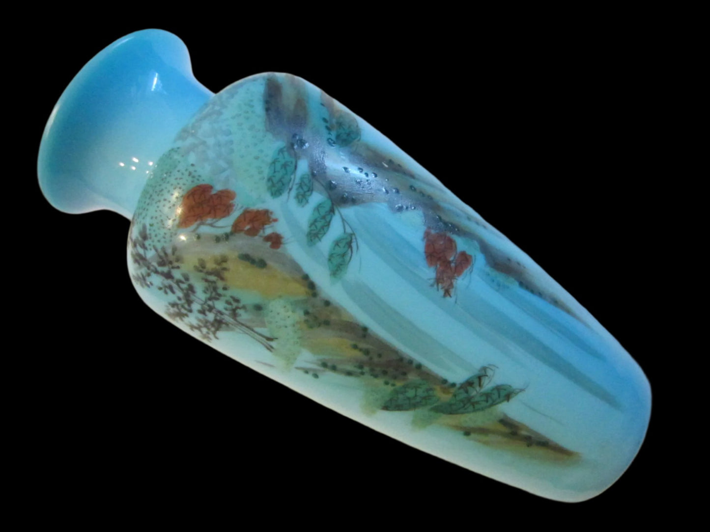 A Baluster Scenic Hand Decorated Painted Glass Vase