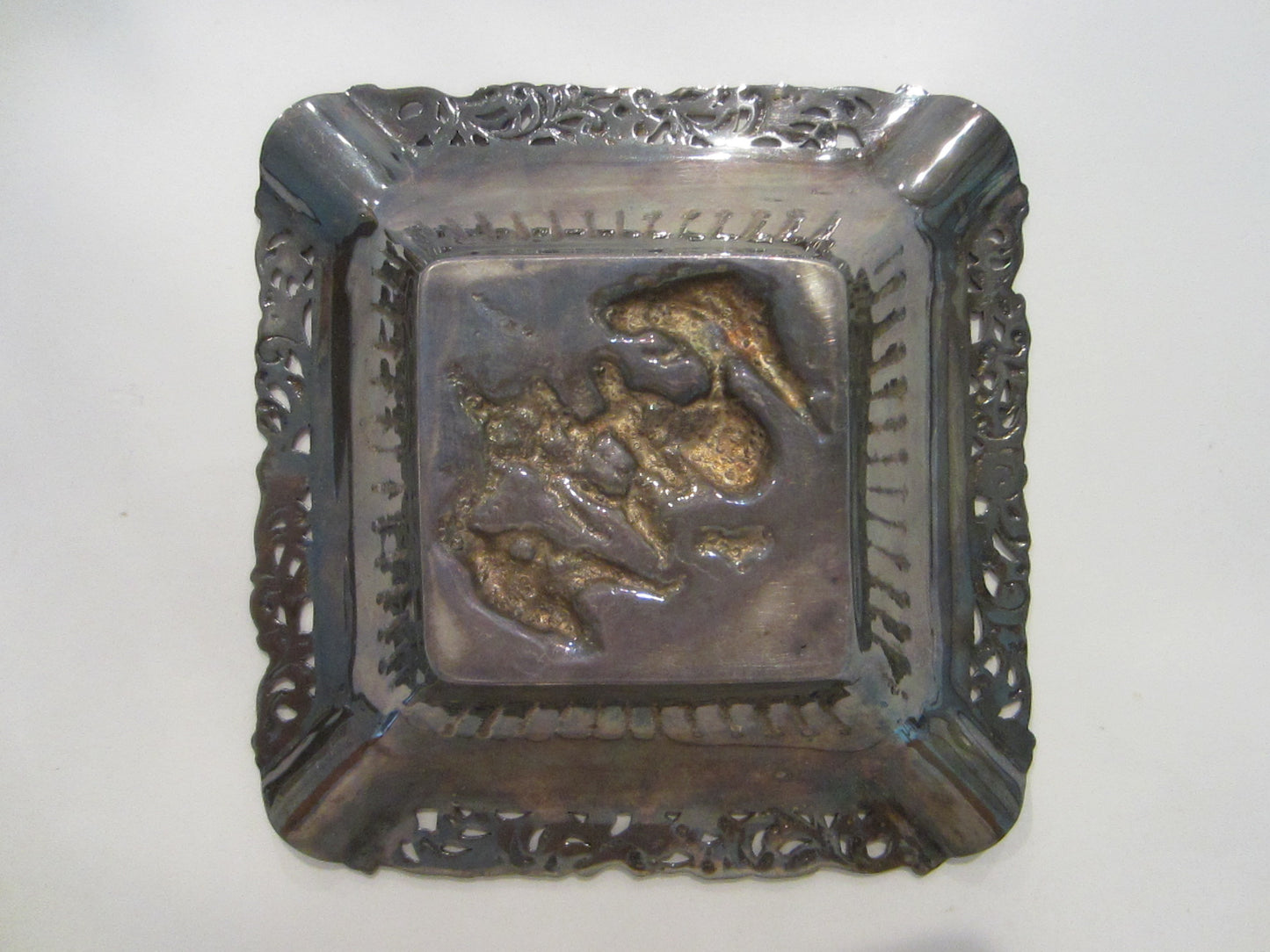 Silver Figurative Square Music Theme Ashtray Hallmarked