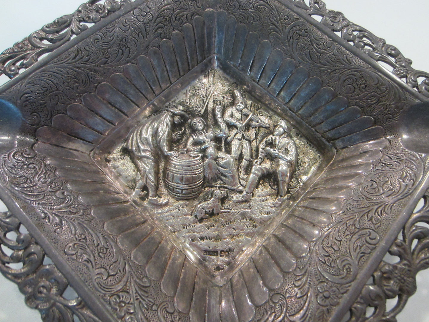 Silver Figurative Square Music Theme Ashtray Hallmarked