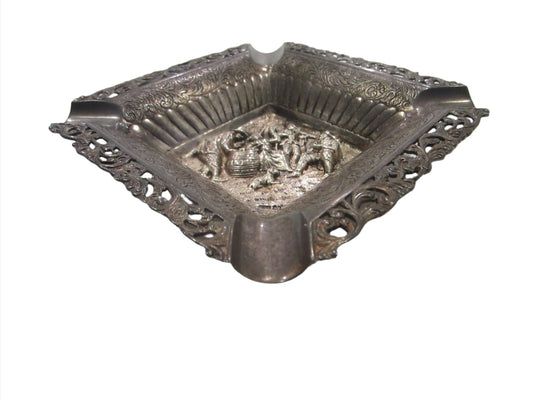 Silver Figurative Square Ashtray Hallmarked 