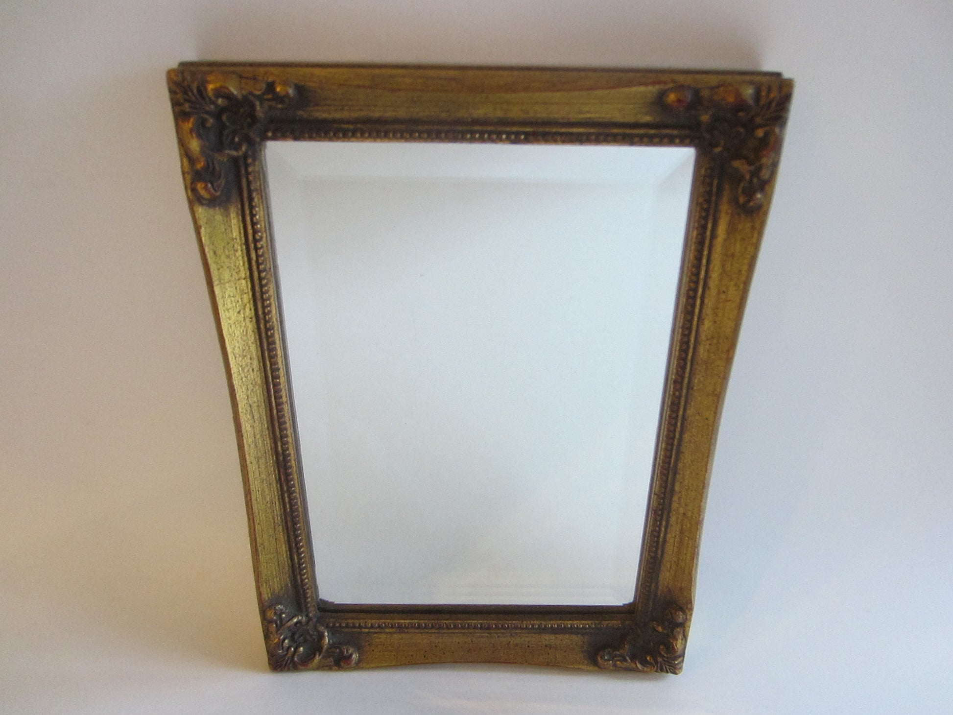 Burnes Beveled Mirror Gilt Wood Ornate Vertical Horizontal Frame - Designer Unique Finds 