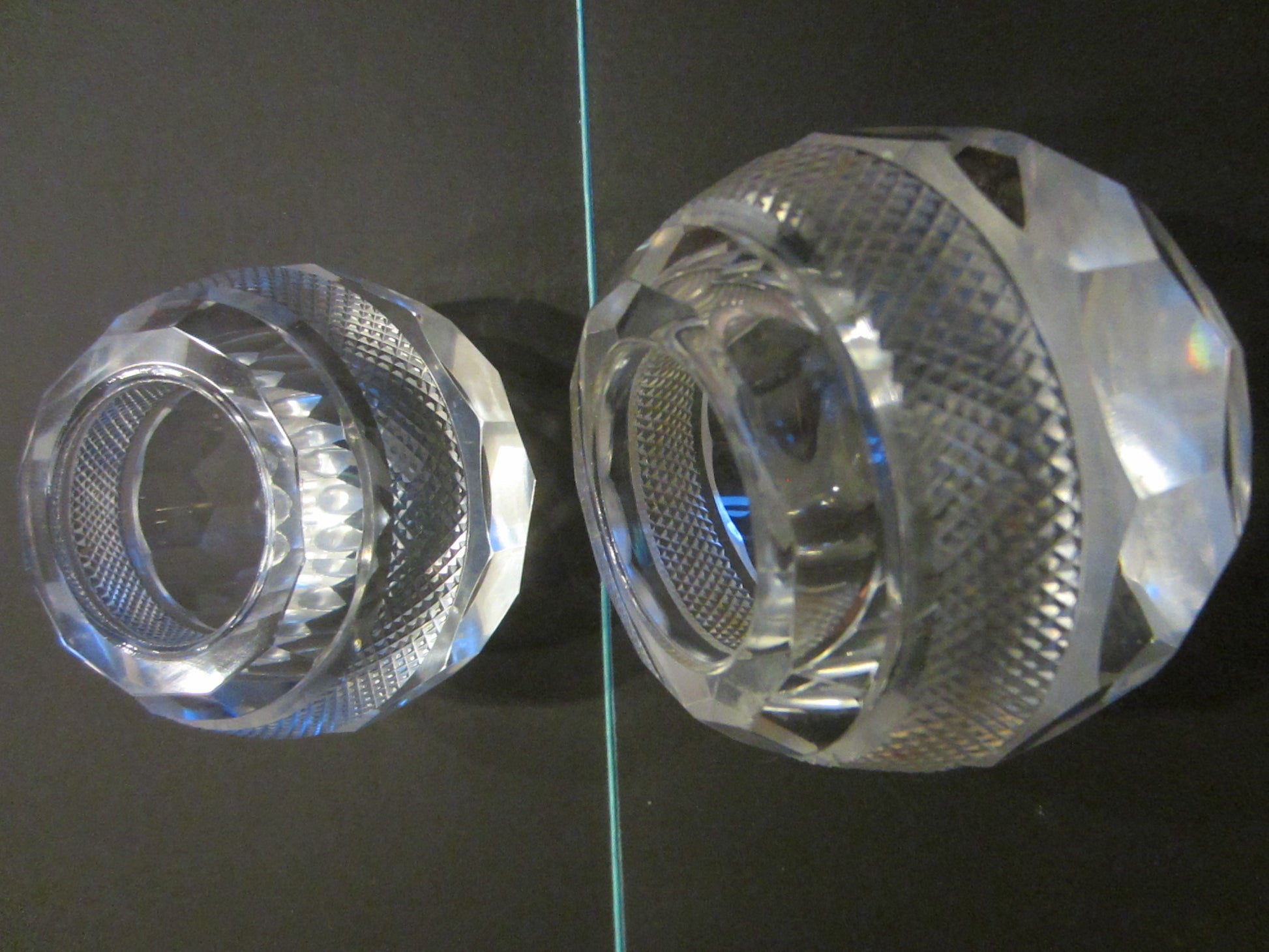 Thomas Webb Attributed Striker Crystal Globe Match Holders Candle Holders - Designer Unique Finds 