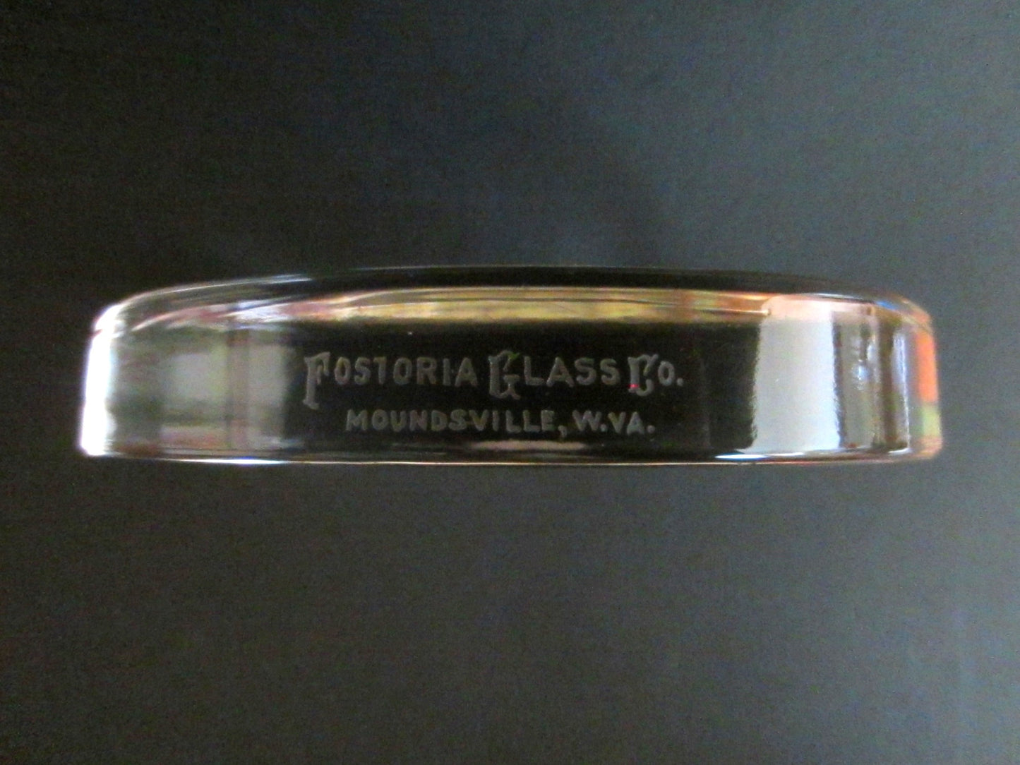 Fostoria Glass Co Moundsville W VA Frost Hound Dog Oval Paperweight