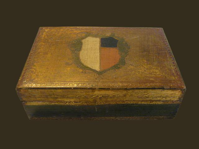 Florentine Jewelry Box Art Deco Decorated Crest Shield Textile Lined - Designer Unique Finds 
 - 3