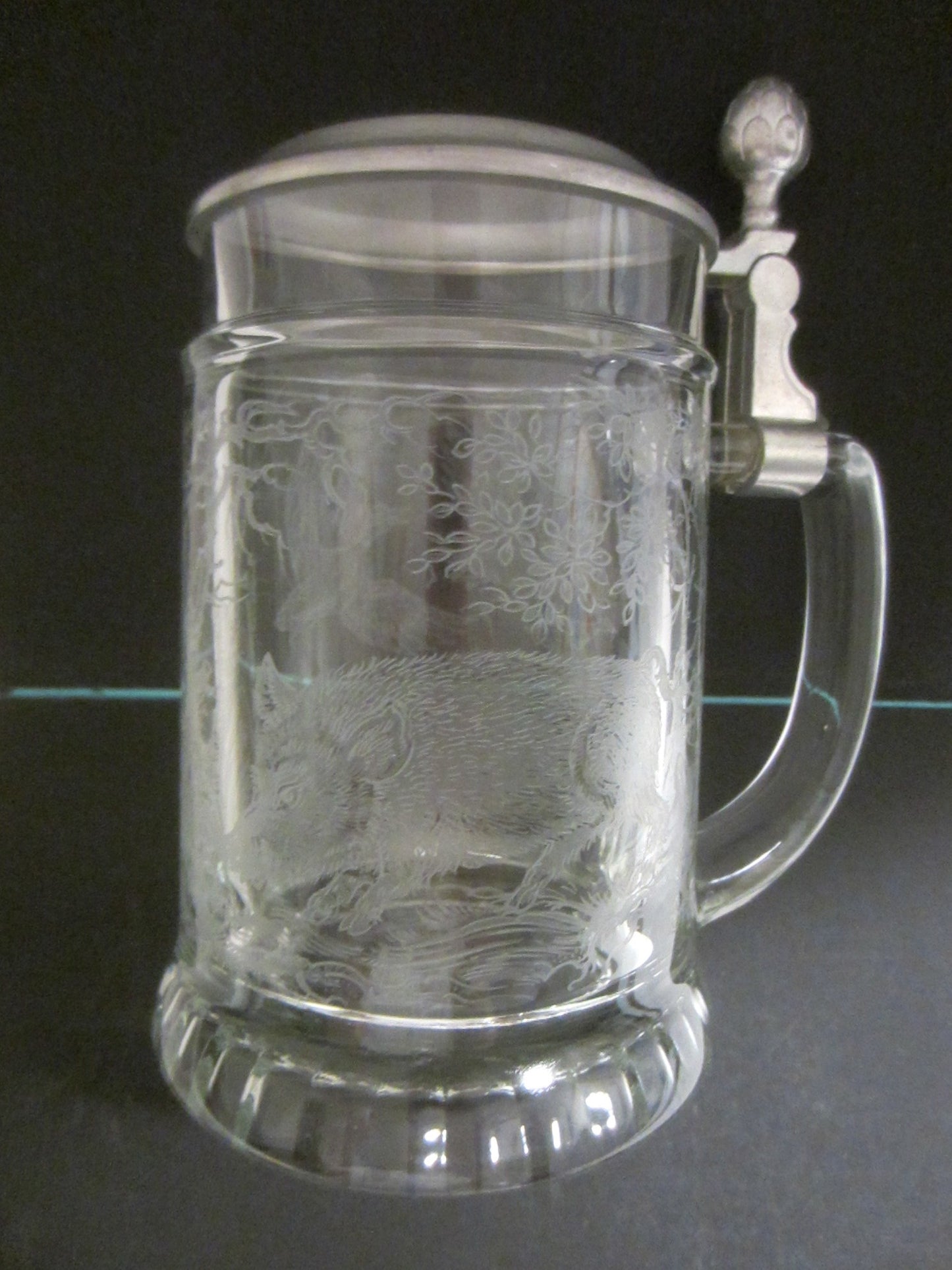 West Germany Contemporary Glass Tankard BMF Zinn Hinged Cover