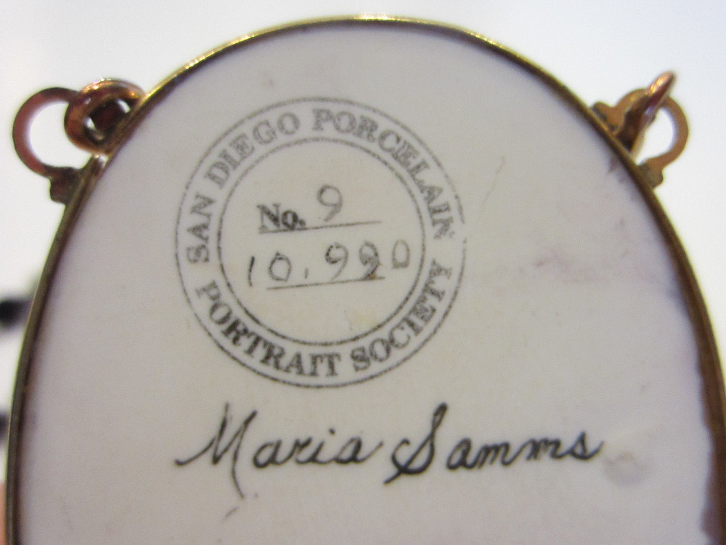 San Diego Porcelain Society Maria Samms Gold Frame Portrait Pendant - Designer Unique Finds 