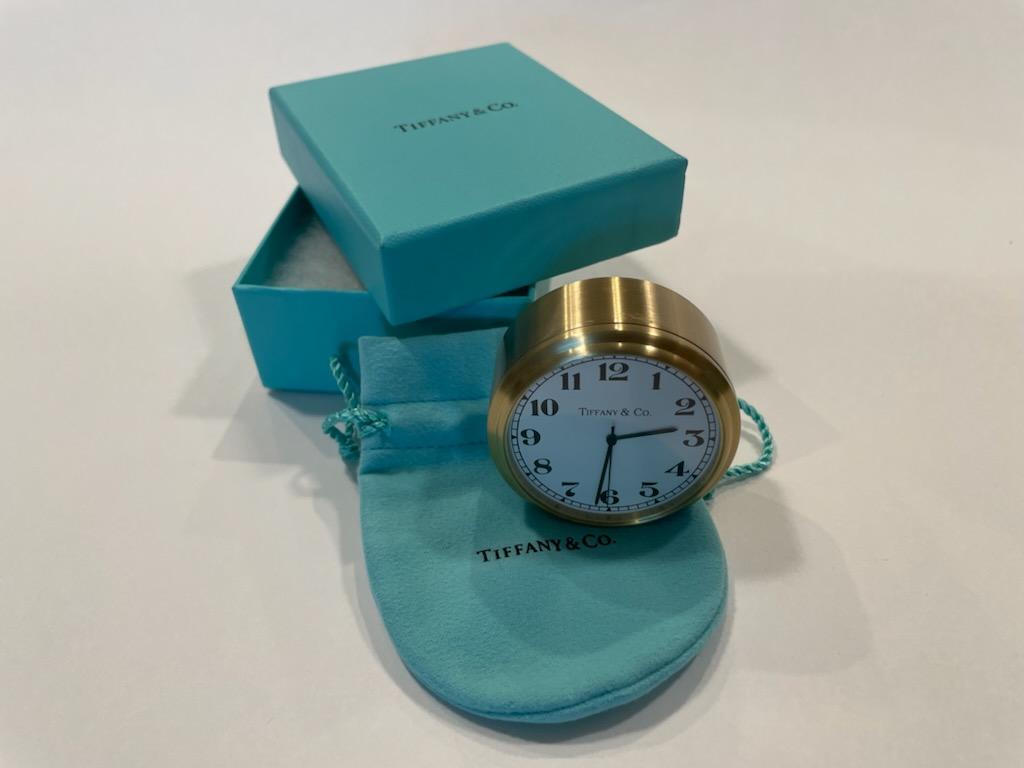 Tiffany Co Brass Round Mini Quartz Desk Clock