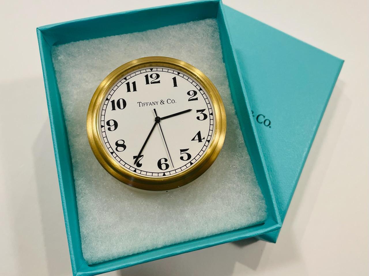 Tiffany Co Brass Round Mini Quartz Desk Clock