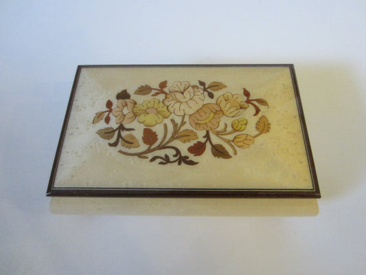 Italian Romance Musical Jewelry Box Floral Marquetry Made in Italy