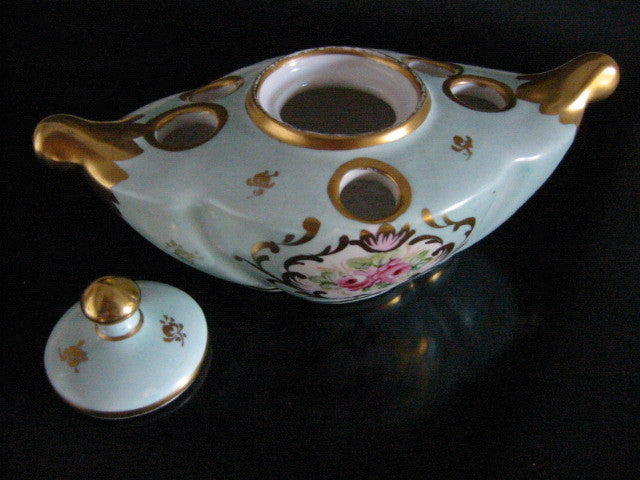 Limoges France Blue Porcelain Incense Decorated Gilt Medallion - Designer Unique Finds 