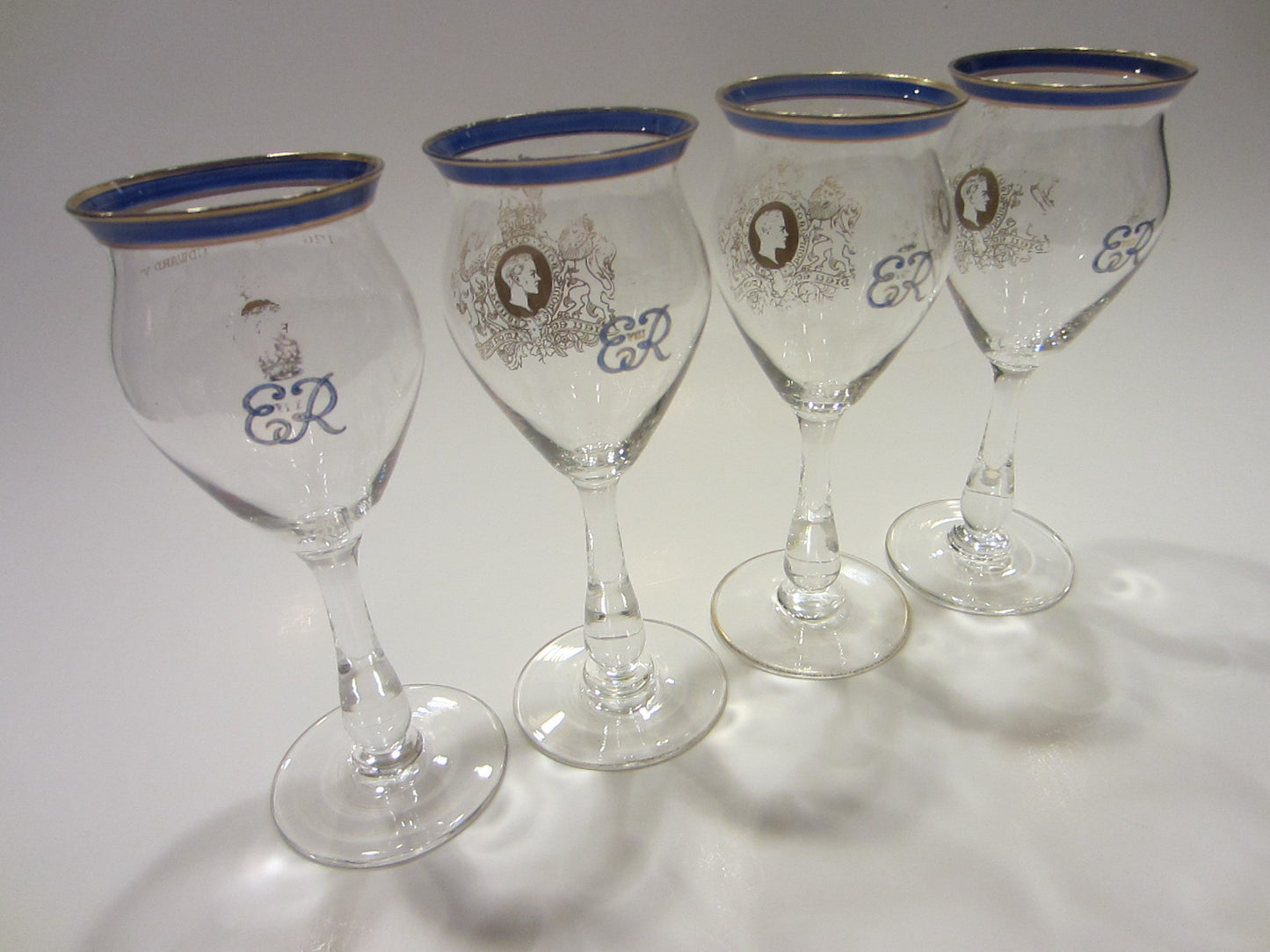 ER VIII King Edward Coronation Four English Stemware Cordial Goblets - Designer Unique Finds 