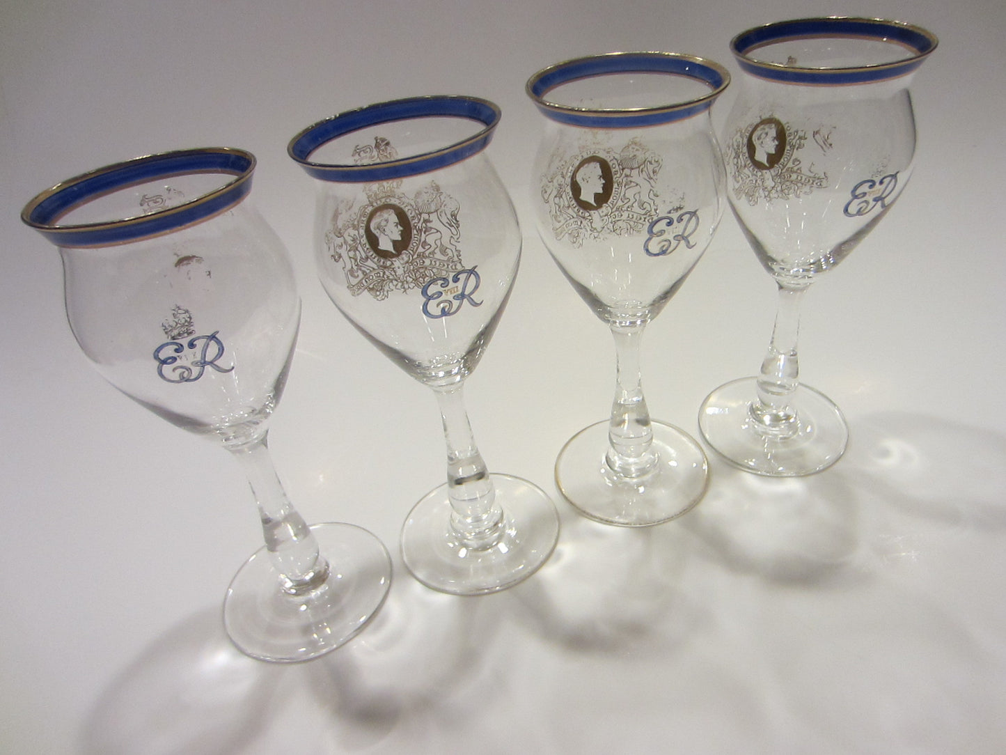 ER VIII King Edward Coronation Four English Stemware Cordial Goblets - Designer Unique Finds 