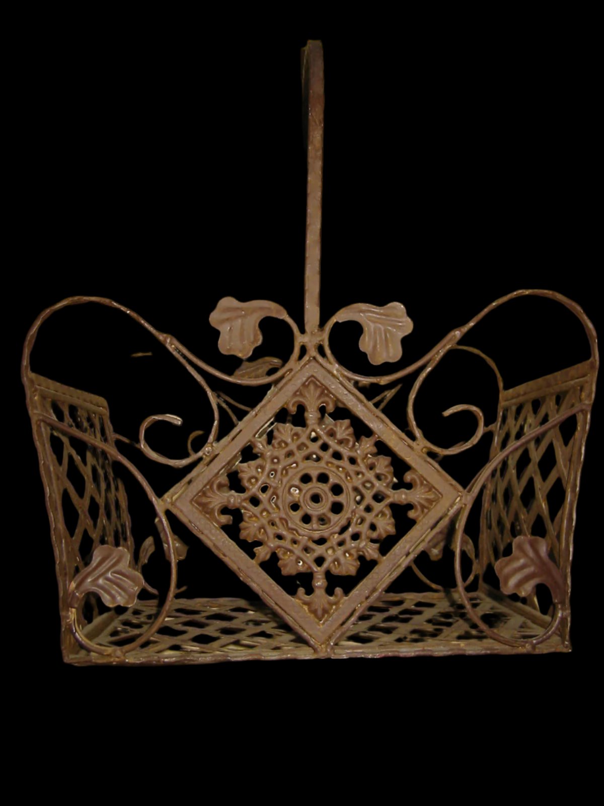 Iron French Basket Pierced Geometric Openwork Floral Medallion - Designer Unique Finds 
 - 2