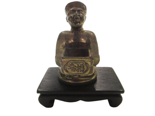 Japan KI Brass Figure Seated Man Symbolic Incense Signed Statue