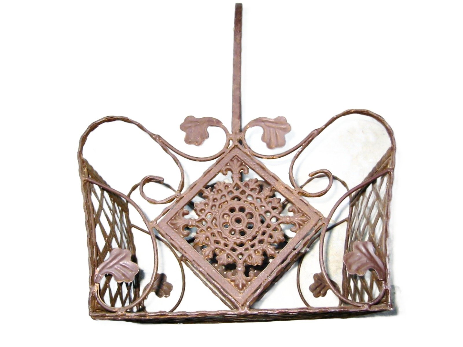 Iron French Basket Pierced Geometric Openwork Floral Medallion - Designer Unique Finds 
 - 1