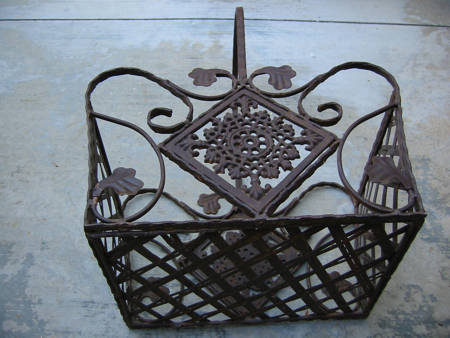 Art Deco French Metal Basket Geometric Floral Openwork