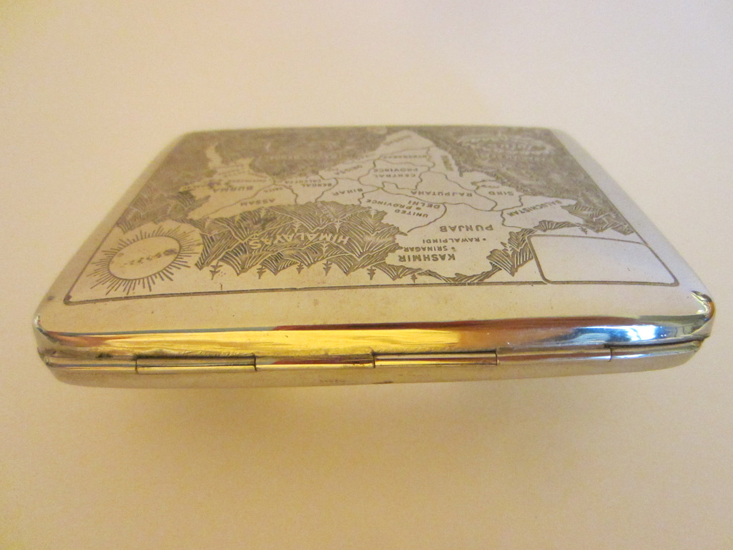 Lotus South Asia Map Decorated Chasing Engraving Silver Case - Designer Unique Finds 