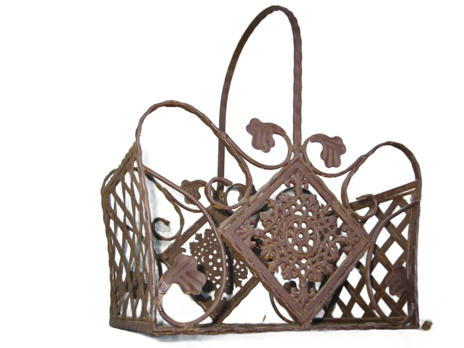 Art Deco French Metal Basket Geometric Floral Openwork