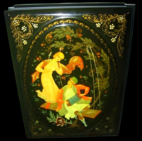 Russian Lacquer Box Lovers On Swing With Signature - Designer Unique Finds 