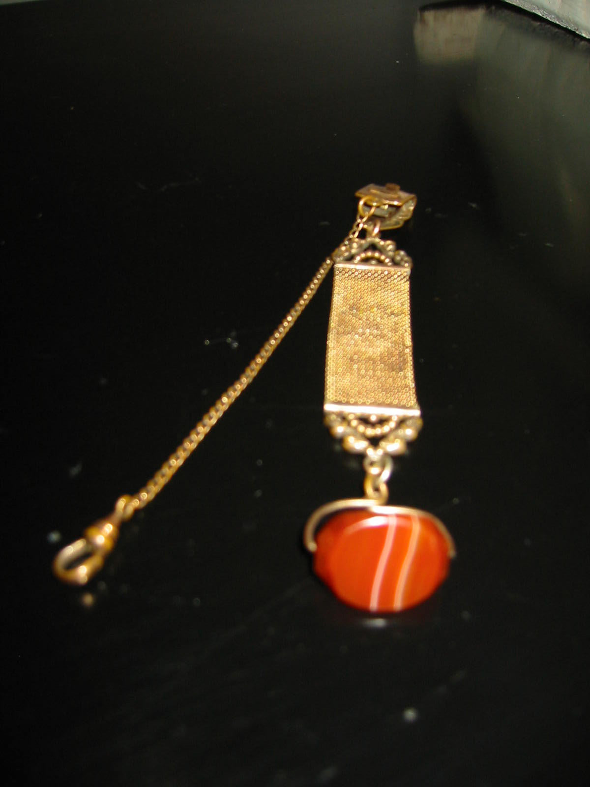 Victorian Watch Fob Chain Carnelian Agate Swivel Gem - Designer Unique Finds 