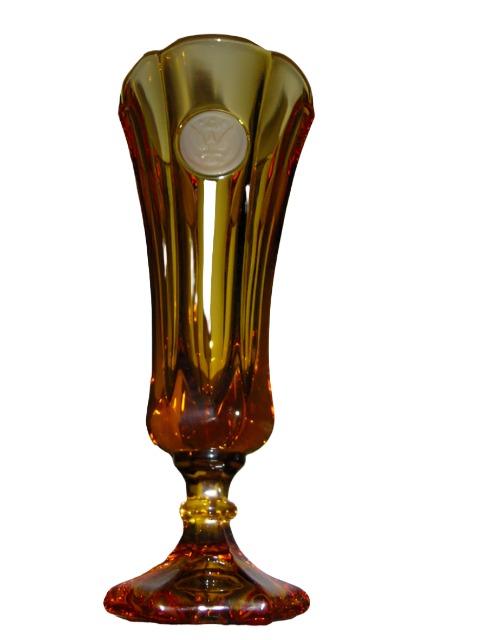 Fostoria Amber Cased Frosted Torch Coins Stem Glass Vase 