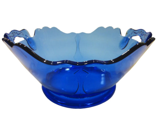 LE Smith Attribute Deep Blue Glass Bowl Decorated Handles