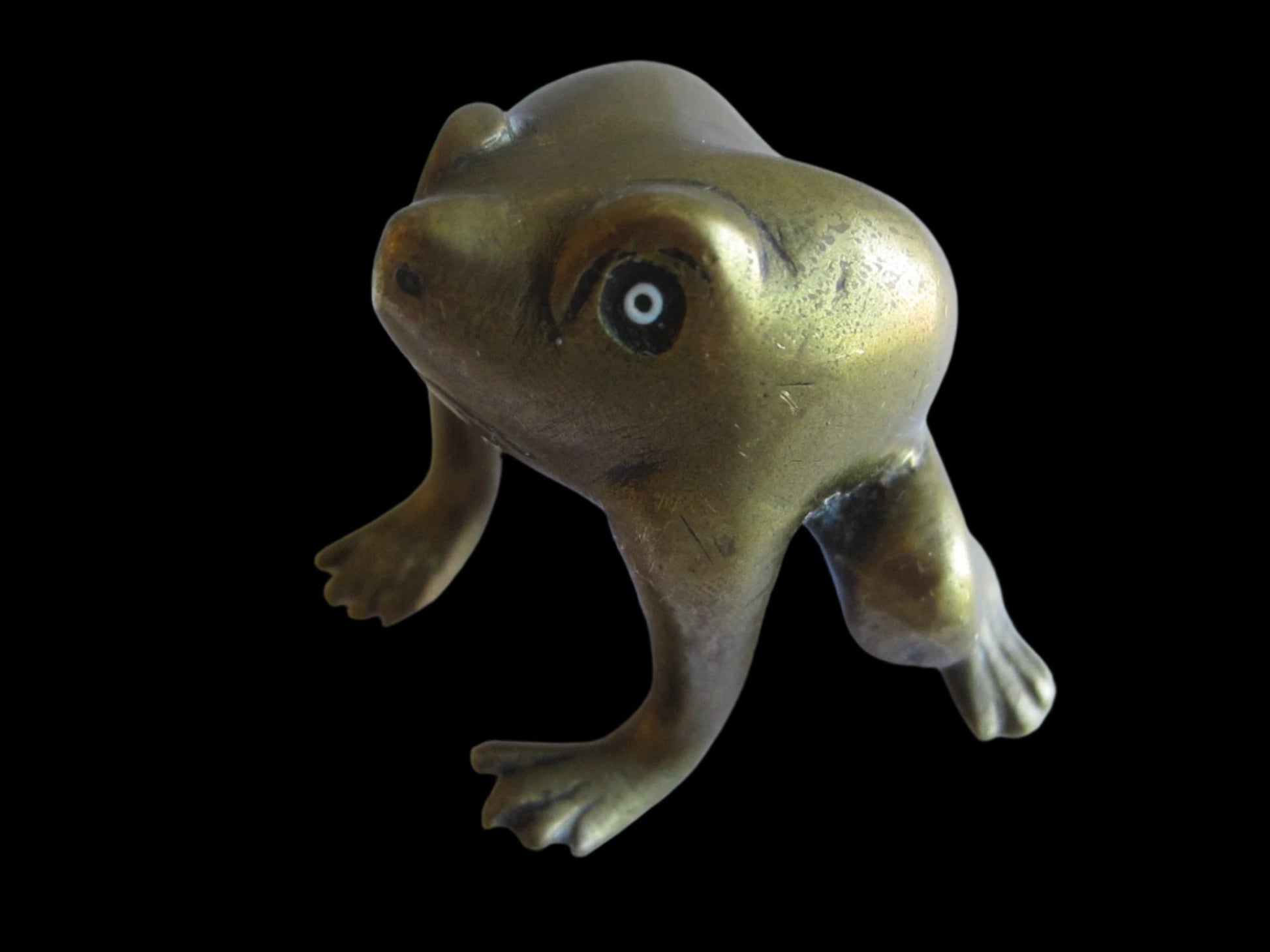 Brass Metal Art Frog Beady Eyes - Designer Unique Finds 