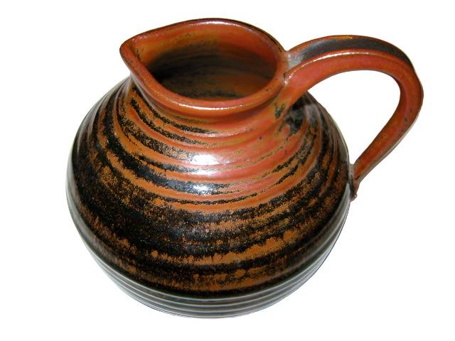 Brown Ceramic Pitcher Artist Signature Red Glaze - Designer Unique Finds 
 - 1