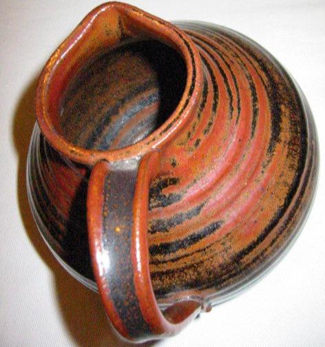 Brown Ceramic Pitcher Artist Signature Red Glaze - Designer Unique Finds 
 - 3